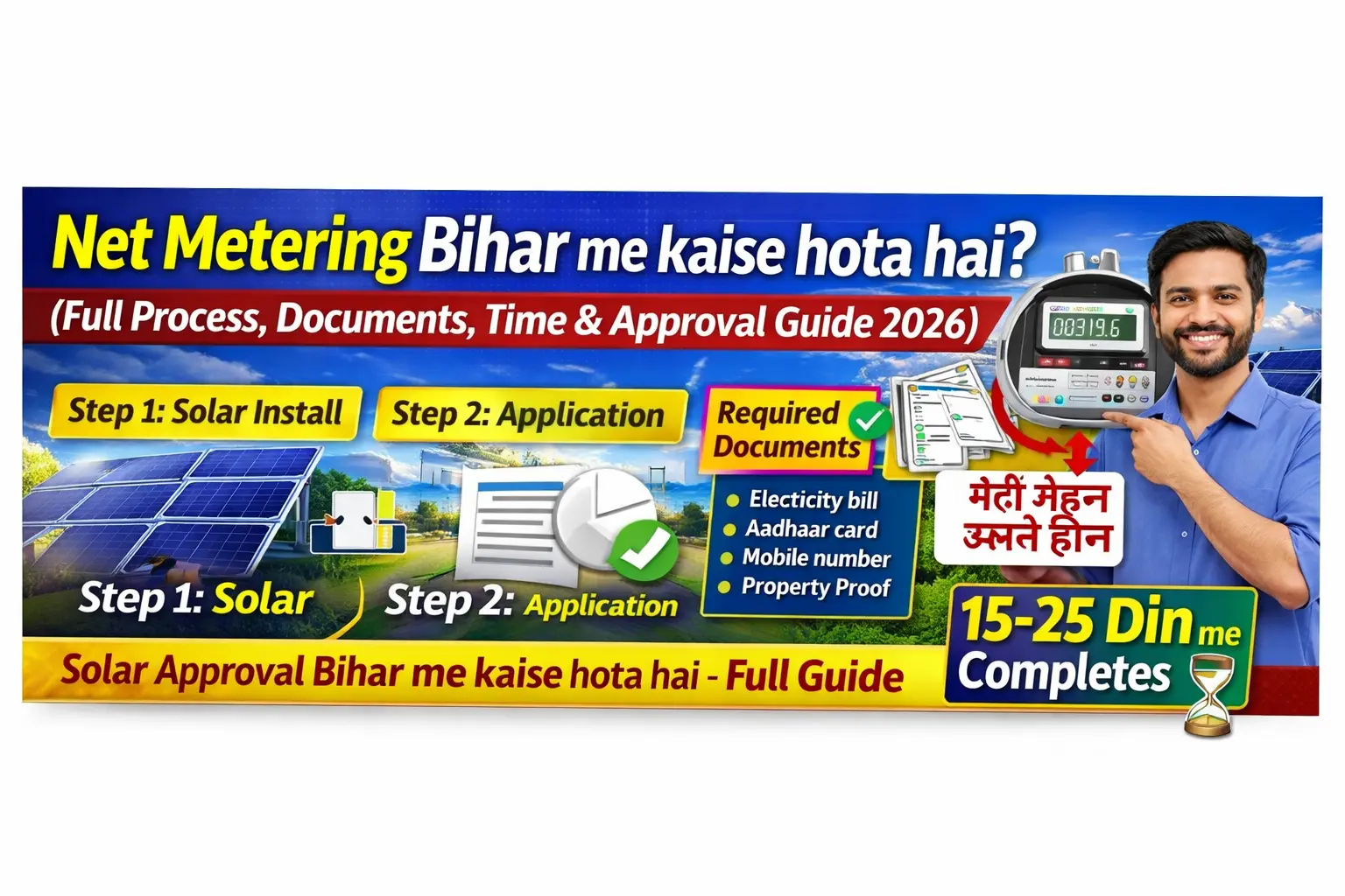Net Metering Bihar me kaise hota hai? (Full Process, Documents, Time & Approval Guide 2026)