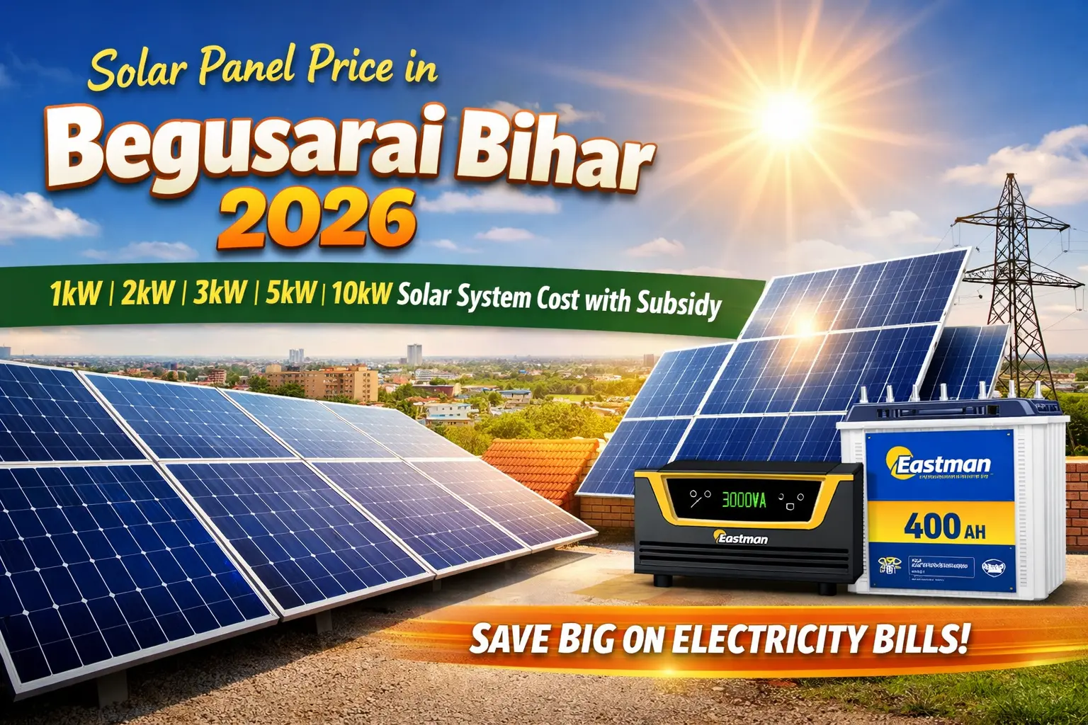 Solar Panel Price in Begusarai Bihar 2026 | 1kW 2kW 3kW 5kW 10kW Solar System Cost with Subsidy